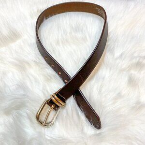 Eddie Bauer Dark Brown Leather Belt With Silver Hardware